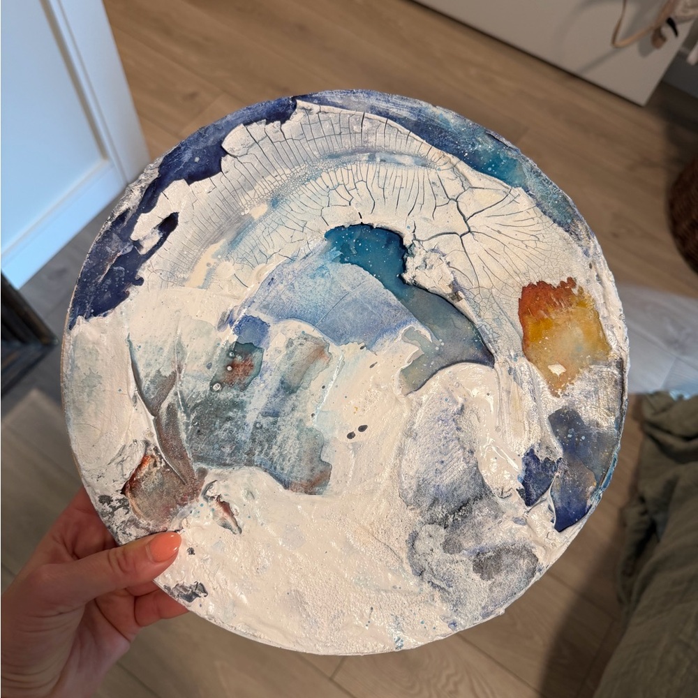 Abstract Blue and White Art Plate